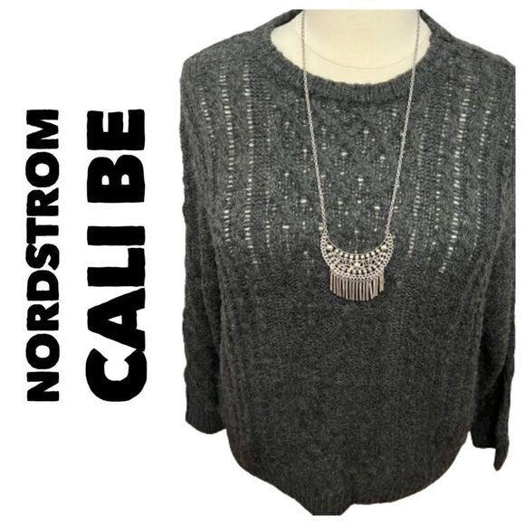 NWT Nordstrom Cali Be Charcoal Gray Cable Knit Crew Neck Sweater - XL/1X - Picture 3 of 12